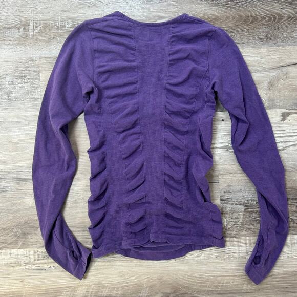Athleta Purple Ruched Long Sleeve Top XS with Thumbholes | Organic Cotton Blend - Picture 4 of 5